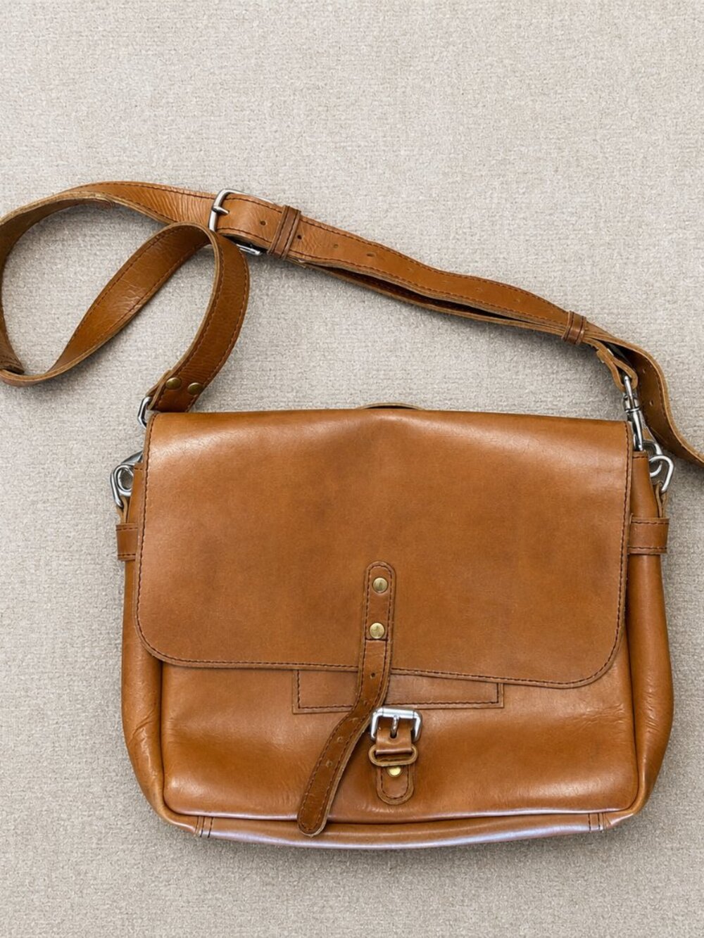 Vintage Genuine Leather Messenger Briefcase | Fits 13" MacBook | Distressed Cogn
